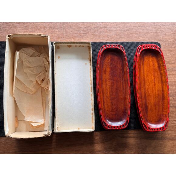 [Like New] Vintage Japanese Petite Wooden Trays – Handcarved, Urushi (Set of 5) - Picture 10 of 14